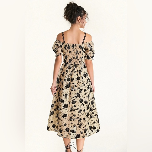 J.ING Cream Off Shoulder Rose Floral Print Midi Dress - Picture 3 of 12